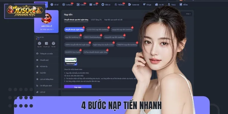 Quy trình nạp tiền vào tài khoản XOSO66 cực kỳ đơn giản